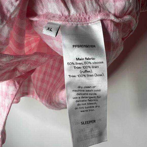 Sleeper Pink Checkered Linen Lounge Shirt Size XL - Picture 7 of 8